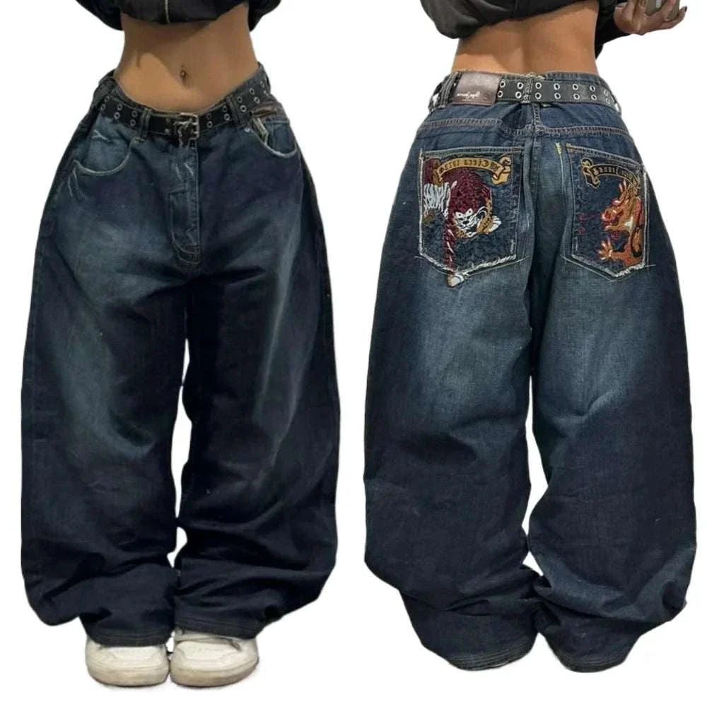 Pants - Chic Retro Vibe: Embroidered Baggy Jeans for Ultimate Comfort - Men Shirts | MENLL